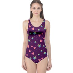 Colorful-stars-hearts-seamless-vector-pattern One Piece Swimsuit