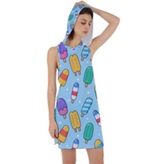 Cute-kawaii-ice-cream-seamless-pattern Racer Back Hoodie Dress by pakminggu