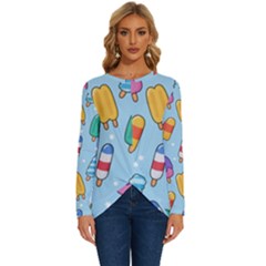 Cute-kawaii-ice-cream-seamless-pattern Long Sleeve Crew Neck Pullover Top by pakminggu