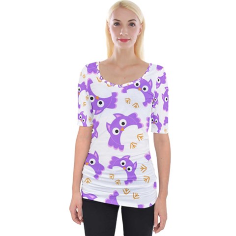 Purple-owl-pattern-background Wide Neckline Tee by pakminggu