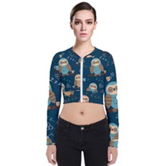 Seamless-pattern-owls-dreaming Long Sleeve Zip Up Bomber Jacket