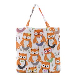 Cute-colorful-owl-cartoon-seamless-pattern Grocery Tote Bag by pakminggu