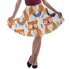 Cute-colorful-owl-cartoon-seamless-pattern A-line Skater Skirt by pakminggu