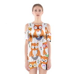 Cute-colorful-owl-cartoon-seamless-pattern Shoulder Cutout One Piece Dress by pakminggu
