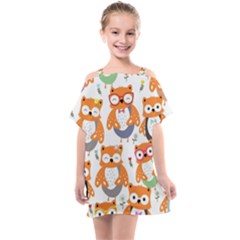 Cute-colorful-owl-cartoon-seamless-pattern Kids  One Piece Chiffon Dress by pakminggu