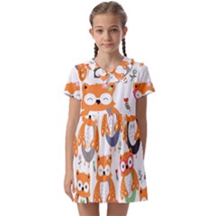 Cute-colorful-owl-cartoon-seamless-pattern Kids  Asymmetric Collar Dress