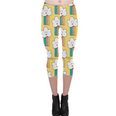 Smile-cloud-rainbow-pattern-yellow Capri Leggings  by pakminggu