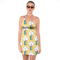 Smile-cloud-rainbow-pattern-yellow One Shoulder Ring Trim Bodycon Dress by pakminggu