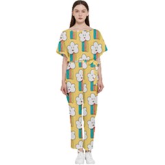 Smile-cloud-rainbow-pattern-yellow Batwing Lightweight Chiffon Jumpsuit by pakminggu