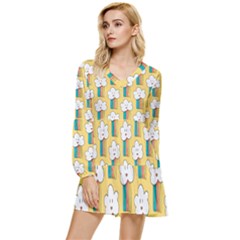 Smile-cloud-rainbow-pattern-yellow Tiered Long Sleeve Mini Dress by pakminggu