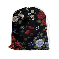 Floral-folk-fashion-ornamental-embroidery-pattern Drawstring Pouch (2xl) by pakminggu