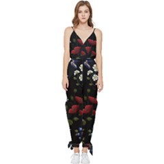 Floral-folk-fashion-ornamental-embroidery-pattern Sleeveless Tie Ankle Chiffon Jumpsuit by pakminggu