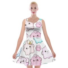 Cute-doodle-cartoon-seamless-pattern Velvet Skater Dress by pakminggu