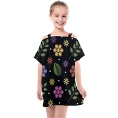 Embroidery-seamless-pattern-with-flowers Kids  One Piece Chiffon Dress