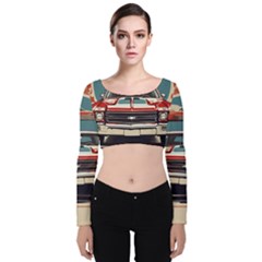 Car Vehicle Vintage Automobile Velvet Long Sleeve Crop Top