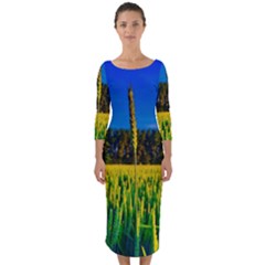 Different Grain Growth Field Quarter Sleeve Midi Bodycon Dress by Ravend