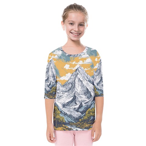 Nature Mountains Landscape Forest Kids  Quarter Sleeve Raglan T-shirt by Ravend