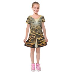 Landscape Mountains Forest Trees Nature Kids  Short Sleeve Velvet Dress