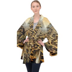 Landscape Mountains Forest Trees Nature Long Sleeve Velvet Kimono 