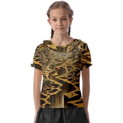 Landscape Mountains Forest Trees Nature Kids  Frill Chiffon Blouse