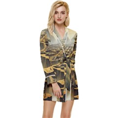 Landscape Mountains Forest Trees Nature Long Sleeve Satin Robe