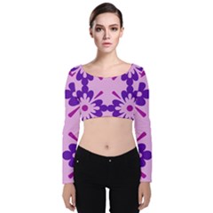 Pink And Purple Flowers Pattern Velvet Long Sleeve Crop Top by shoopshirt