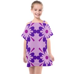 Pink And Purple Flowers Pattern Kids  One Piece Chiffon Dress