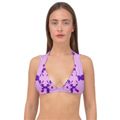 Pink And Purple Flowers Pattern Double Strap Halter Bikini Top