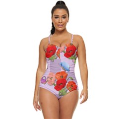 Seamless Pattern With Roses And Butterflies Retro Full Coverage Swimsuit