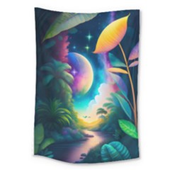 Jungle Moon Light Plants Space Large Tapestry by uniart180623