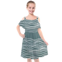 Sea Waves Moon Water Boho Kids  Cut Out Shoulders Chiffon Dress