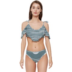 Sea Waves Moon Water Boho Ruffle Edge Tie Up Bikini Set	 by uniart180623