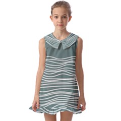 Sea Waves Moon Water Boho Kids  Pilgrim Collar Ruffle Hem Dress