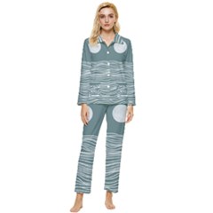 Sea Waves Moon Water Boho Womens  Long Sleeve Velvet Pocket Pajamas Set