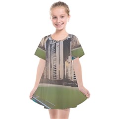 Building City Urban Path Road Skyline Kids  Smock Dress by uniart180623