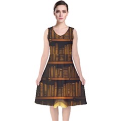 Books Library V-neck Midi Sleeveless Dress 