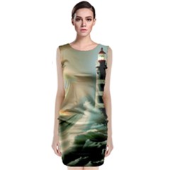 Sea Ocean Waves Lighthouse Nature Classic Sleeveless Midi Dress