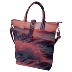 Ocean Waves Sunset Buckle Top Tote Bag by uniart180623