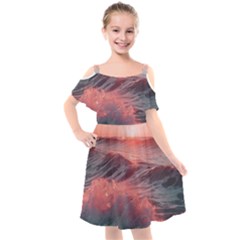 Ocean Waves Sunset Kids  Cut Out Shoulders Chiffon Dress by uniart180623