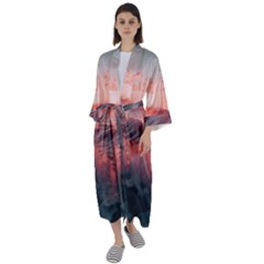 Ocean Waves Sunset Maxi Satin Kimono by uniart180623
