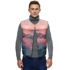Ocean Waves Sunset Men s Button Up Puffer Vest	 by uniart180623