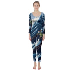 Lighthouse Sea Waves Long Sleeve Catsuit