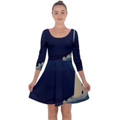 Lighthouse Lunar Eclipse Blood Moon Quarter Sleeve Skater Dress