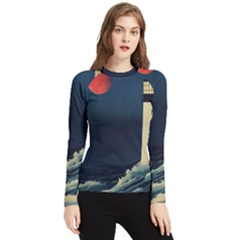 Lighthouse Lunar Eclipse Blood Moon Women s Long Sleeve Rash Guard