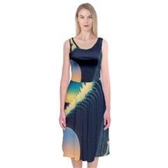 Japanese Japan Waves Sea Ocean Midi Sleeveless Dress