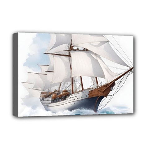 Ship Sail Sea Waves Deluxe Canvas 18  X 12  (stretched) by uniart180623