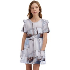 Ship Sail Sea Waves Kids  Frilly Sleeves Pocket Dress by uniart180623