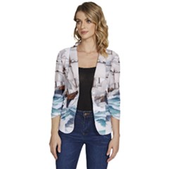 Ship Sail Sea Waves Women s One-button 3/4 Sleeve Short Jacket by uniart180623