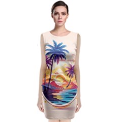 Nature Tropical Palm Trees Sunset Classic Sleeveless Midi Dress