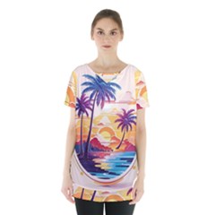 Nature Tropical Palm Trees Sunset Skirt Hem Sports Top by uniart180623